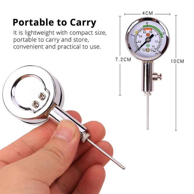 Ball Air Pressure Gauge Heavy Duty Metal Made Air Watch Test and Adjust The Pressure for Football Soccer Rugby Basketball Volleyball, Etc
