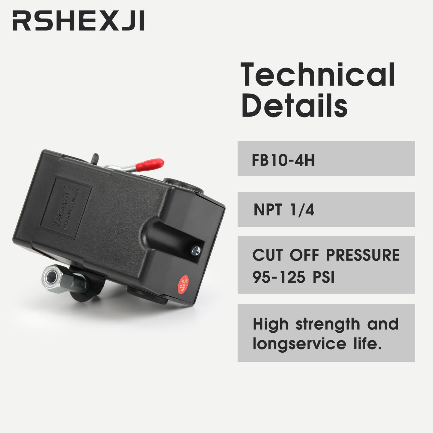 RSHEXJI Air Compressor Pressure Switch FB10-4H, 4 Port 1/4" NPT, 95-120 PSI Pressure Control Switch for Air Compressor Parts Replacement, Central Pneumatic, Husky, Campbell Hausfeld Compatible
