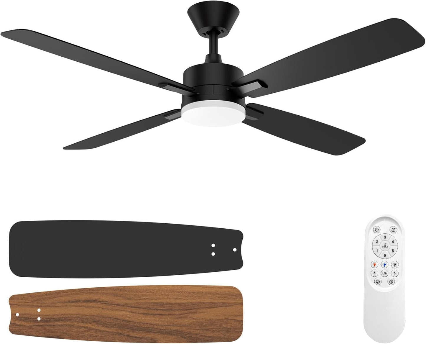 52-Inch Ceiling Fan with Remote Control & Dimmable Light - Noiseless DC Motor for Indoor/Outdoor Use