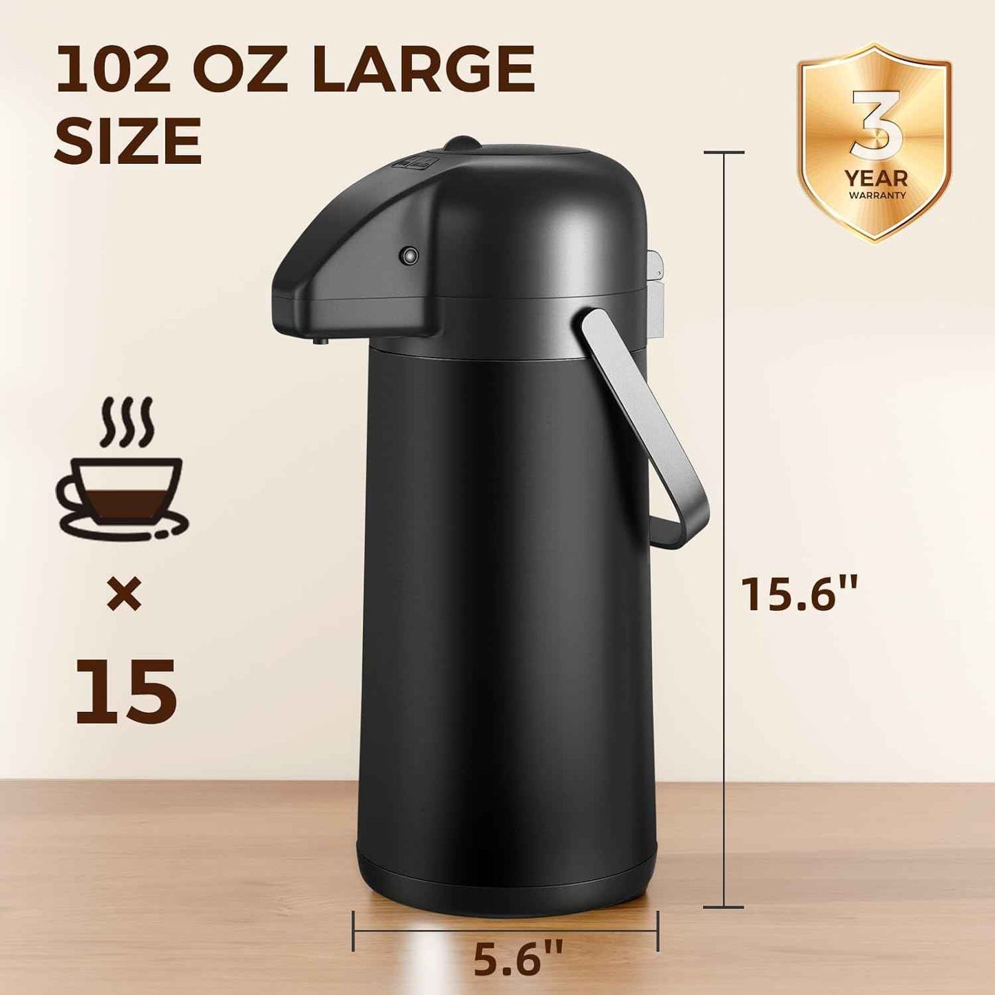 Large 102OZ Stainless Steel Coffee Carafe - Insulated Airpot Dispenser for Hot Drinks