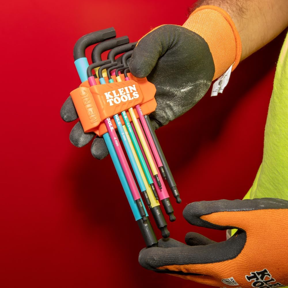 Klein Tools 18-Piece Hex Key Wrench Set - Color Coded, SAE & Metric, Long Arm & Ball End