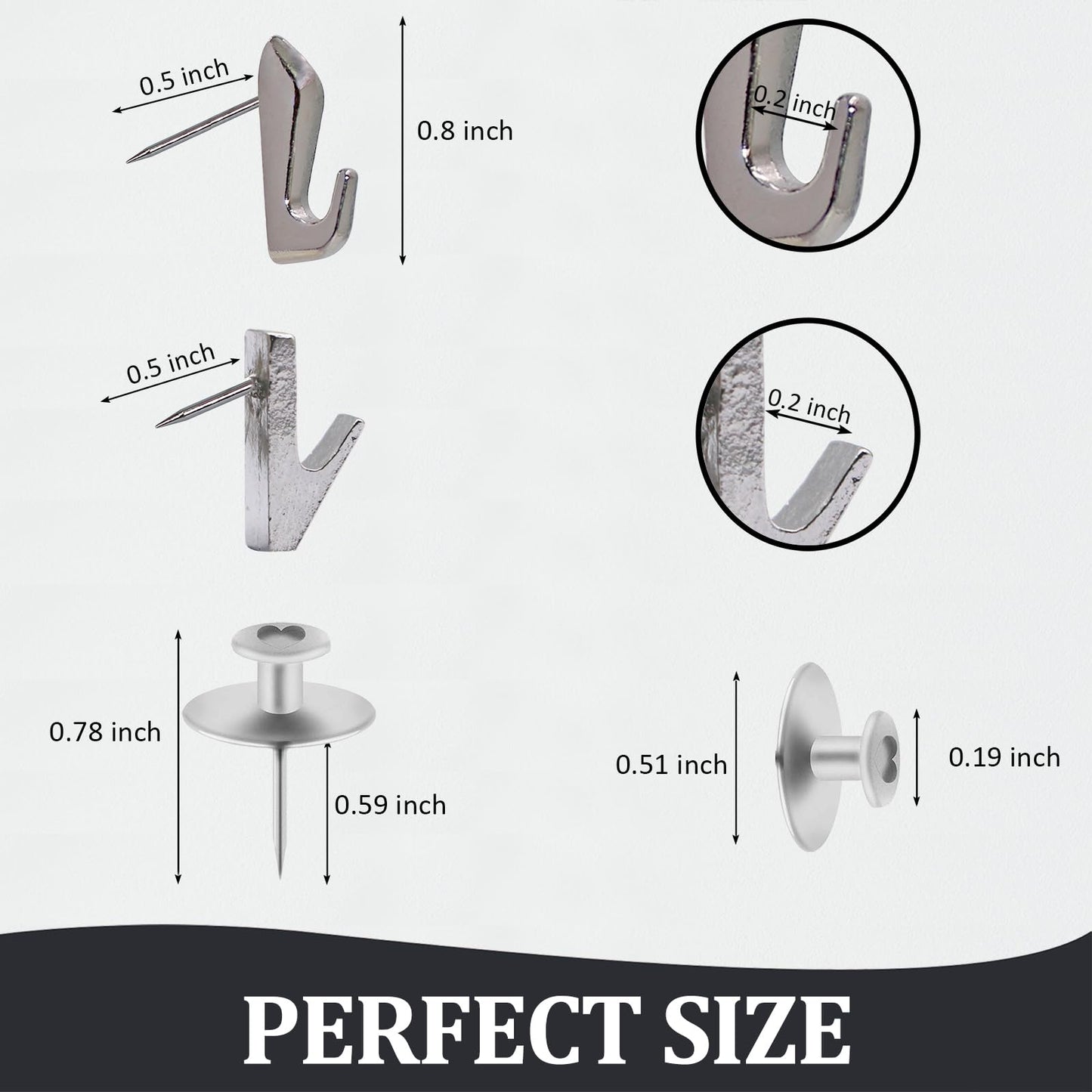 Picture Hanging Nails, 45 Pack Double Headed Push Pins Wall Thumb Tacks for Drywall , Art, Posters, Photos, Hanging Kit with Nails & Hooks