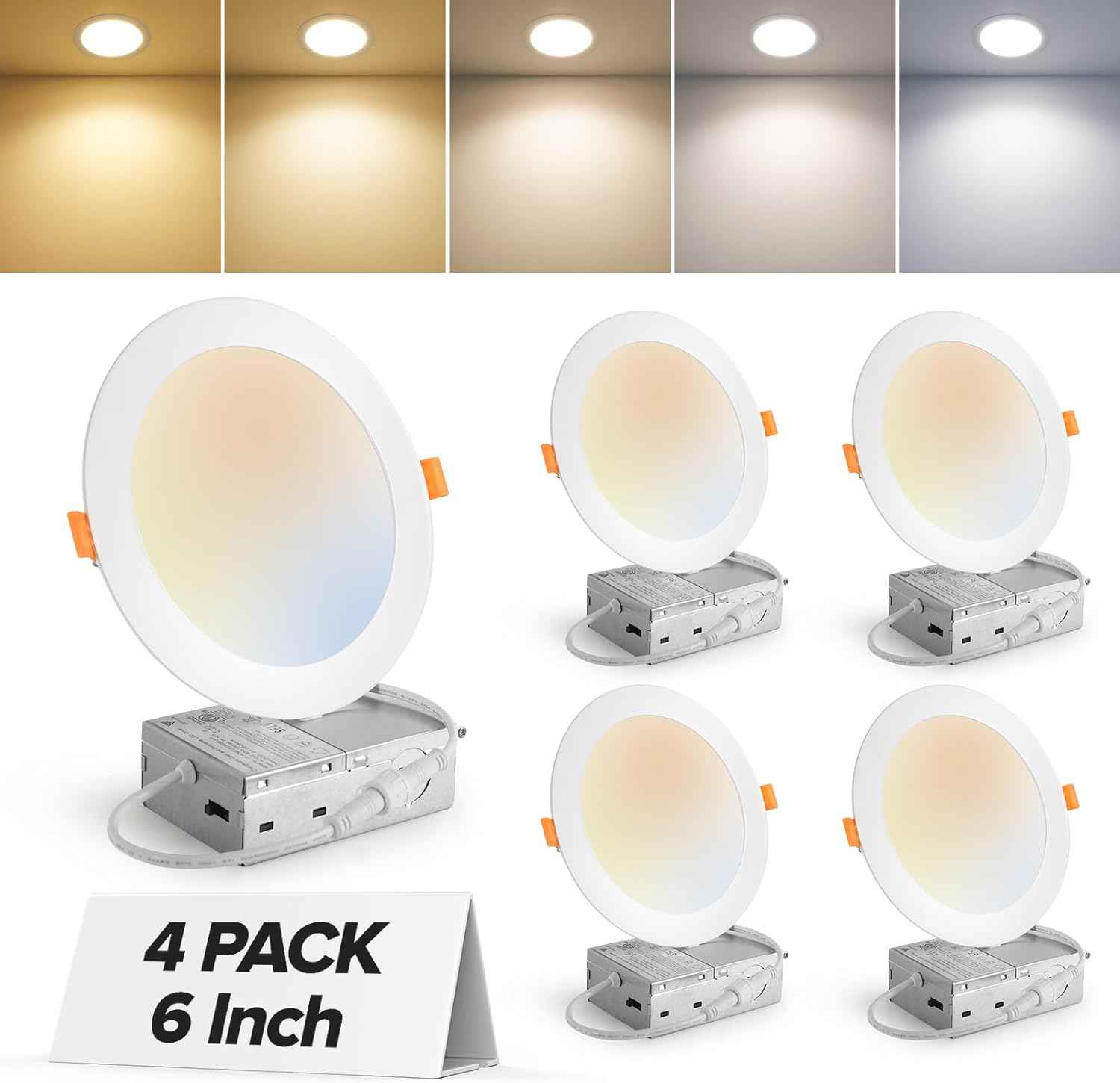 Ultra-Thin 12 Pack 6-Inch Dimmable LED Recessed Lighting - 5CCT Selectable, 1050LM, ETL