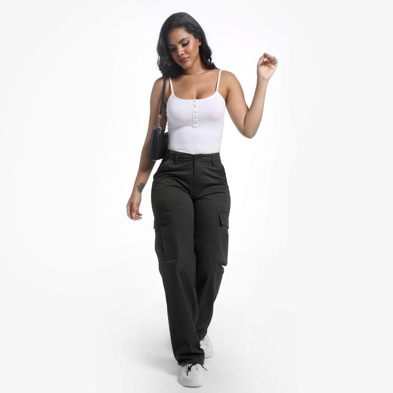 Soulsfeng Womens Black Baggy Cargo Pants Relaxed Fit Straight Wide Leg Cotton Hiking Pants Size 4