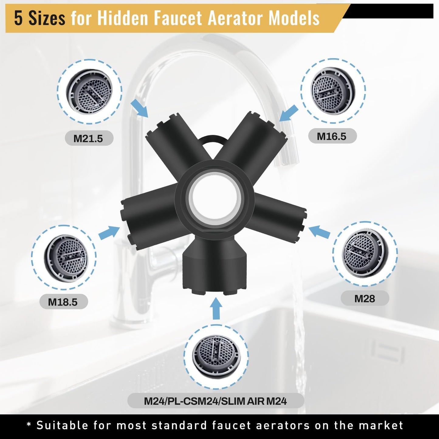 10 in 1 Faucet Aerator Removal Tool Aerato Key for Threaded Aerator and Housed Aerateor Tool Fits Size M16.5 M18.5 M21.5 M22 M24 M28