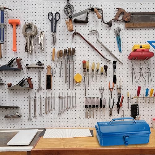 HARFINGTON Tool Box 14.2" Portable Steel Tool Box Hip Roof Style with Metal Latch Closure Tool Chest for Household Workshop Car, Green