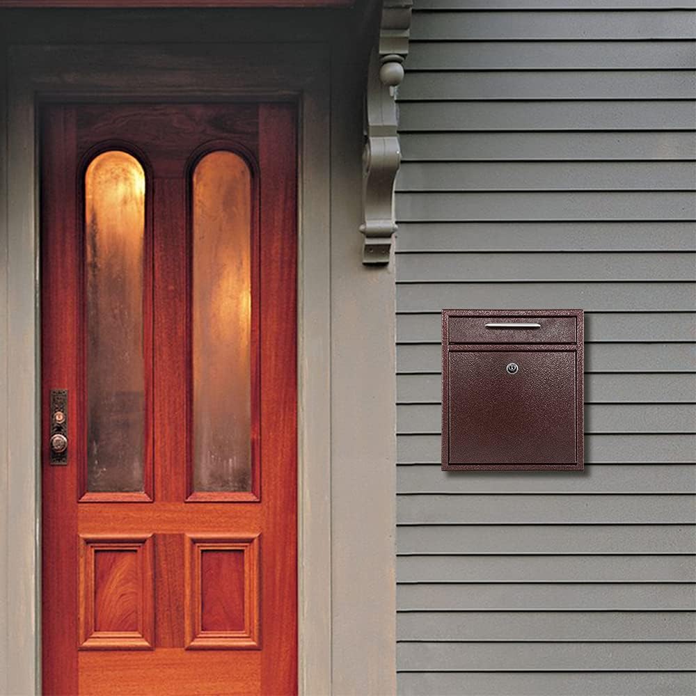 Secure Wall-Mount Mailbox with Lock | KYODOLED Large Steel Drop Box, Black, 16.2H x 11.22L x 4.72W