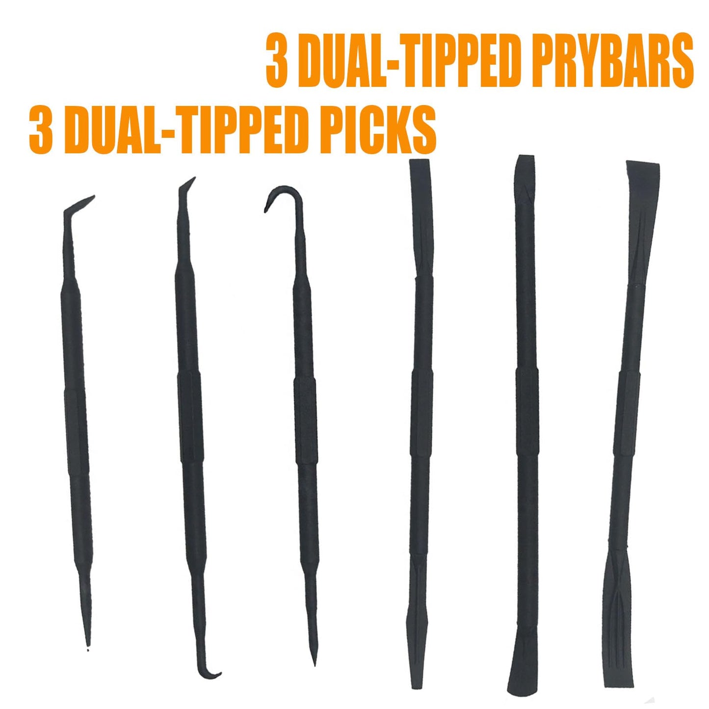 6-Piece Non-Marring Pick and Pry Bar Set for O-Rings, Seals, Gaskets, and Trim on Automotive and Electronics Equipment