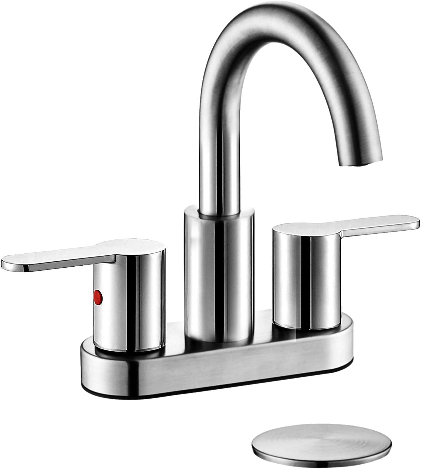 Brushed Gold Bathroom Sink Faucet - Modern 4-Inch Centerset with 360° Swivel Spout & Drain Assembly