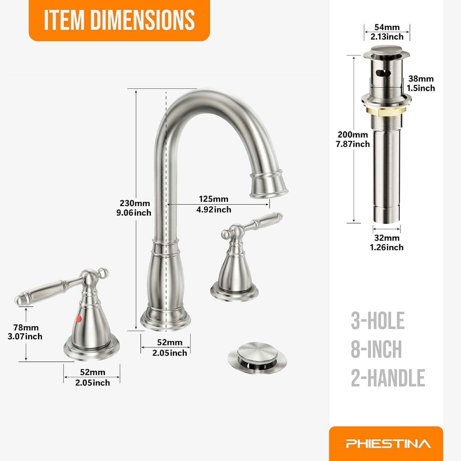 Oil Rubbed Bronze Widespread Bathroom Faucet Set with Valve & Drain - Phiestina WF017-4-ORB