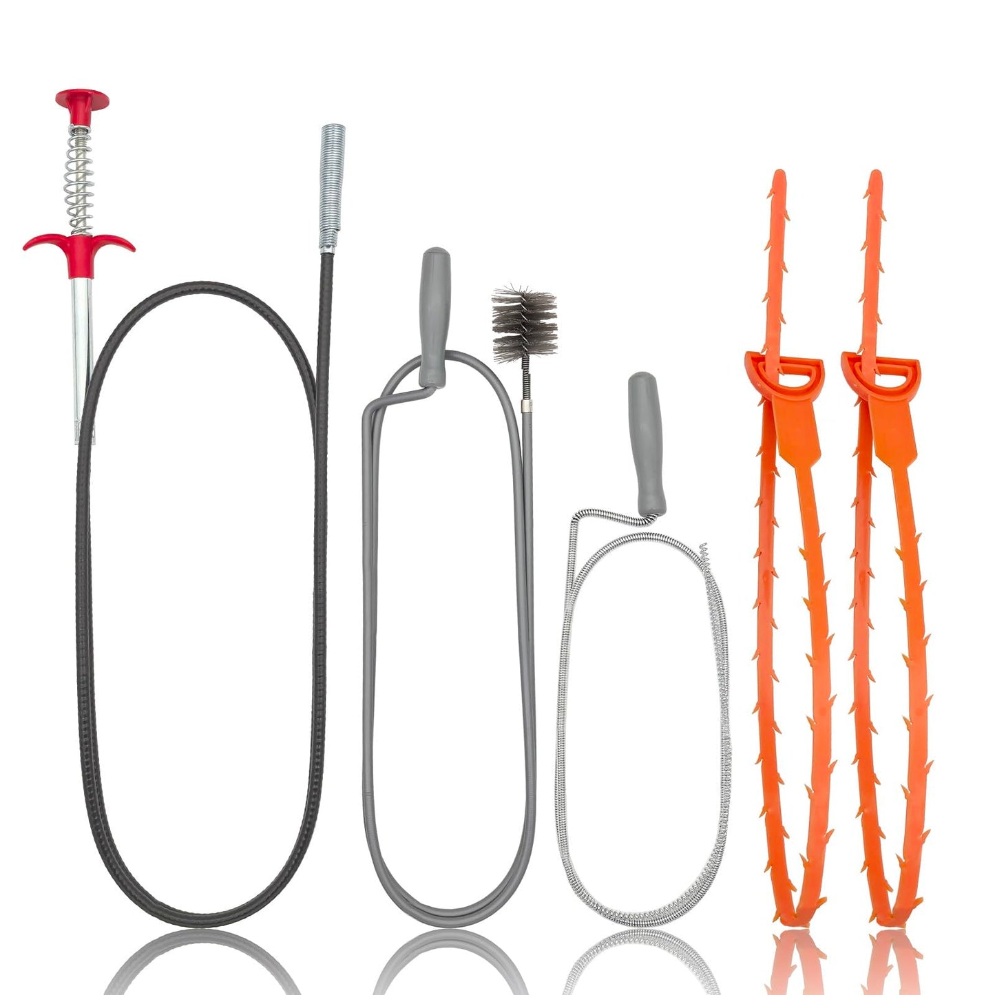 JOYFUL&HOPEFUL Drain Clog Remover Tool, 60" Stainless Steel Drain Unblocker,40" Snake Remover, 60" Pipe Cleaner Brush,24" Drain Cleaning Snake,5PCS, For Toilet, Kitchen Sink, Bathroom Tub, Sewer