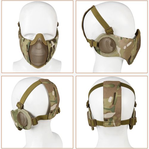 Aoutacc Half Face Airsoft Mesh Mask and Cap Set,Foldable Mesh Mask with Ear Protection for Airsoft Paintball BB Gun with Adjustable Baseball Cap (MC02)