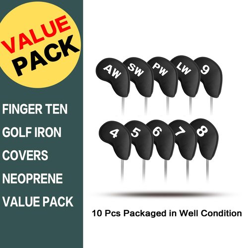 Golf Iron Head Covers Neoprene Hook and Loop Design Value 10-Piece Set for Men Women, Lightweight Headcover for Irons Soft Protection in Blue Black Pink (Black)