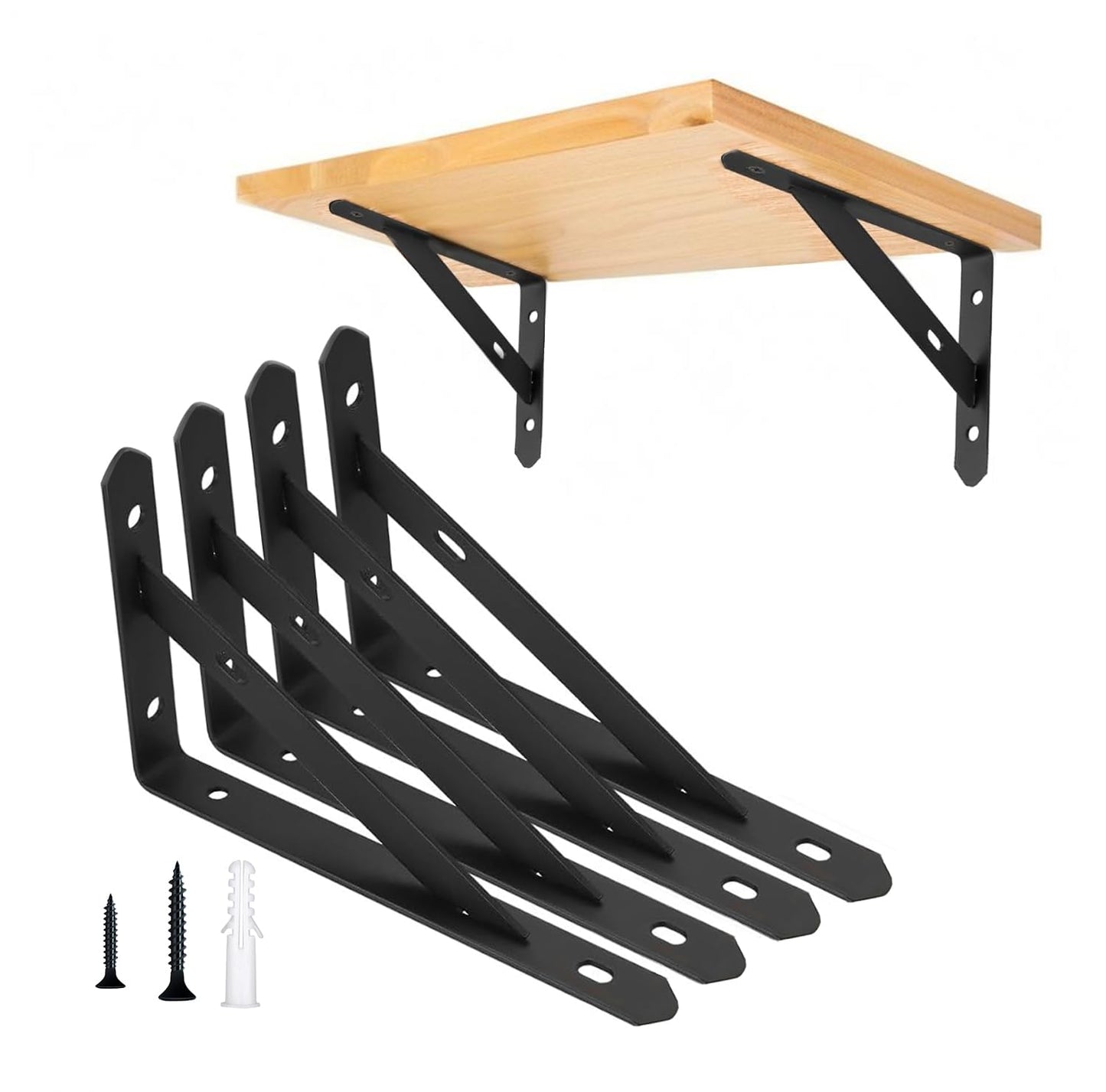 4 Pack Heavy Duty Shelf Brackets,5 in X 8 in Metal L Wall Mount Brackets for Floating Shelf,90 Degree Triangle Iron Supports for Shelves,Black