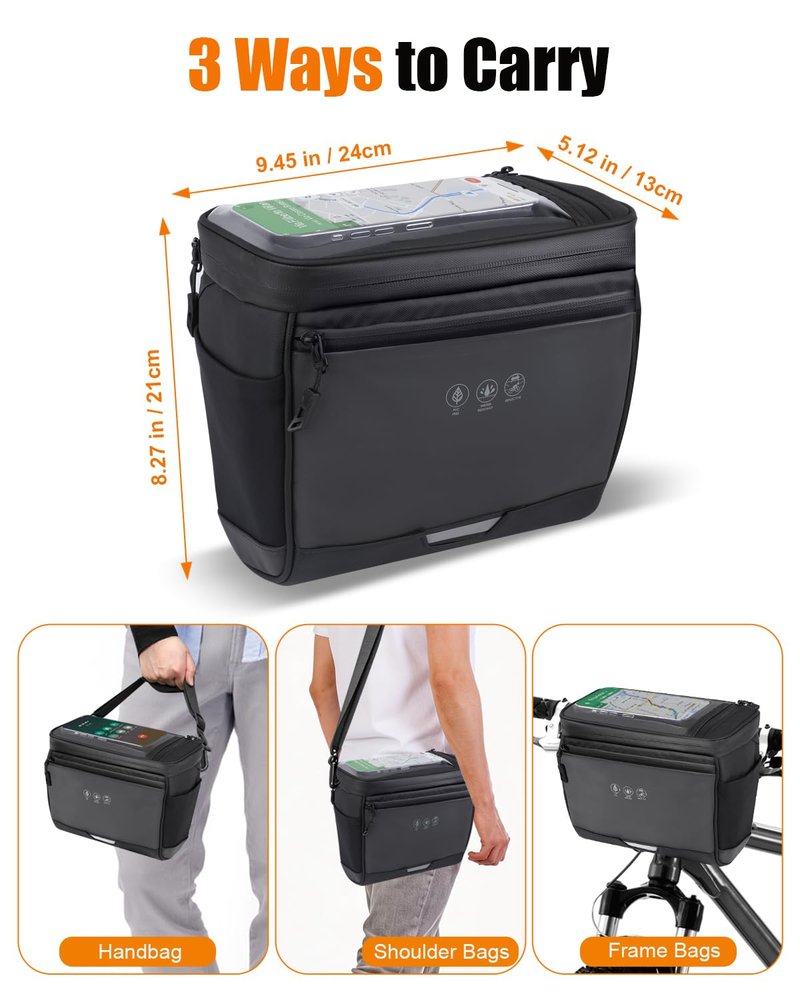 Febabilo Bike Handlebar Bag, Multifunctional Waterproof Bike Front Bag, Bicycle Frame Storage Bag Waist Shoulder Bag, Bike Pouch for Road Mountain Bicycle Cycling Travel Hiking 3.2L