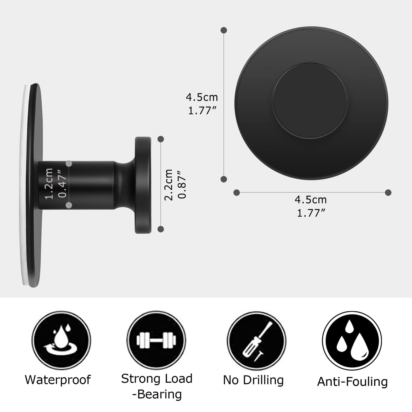 LJLink Modern Round Hook Matte Black Self Adhesive Wall Hook 2 Pack Stainless Steel Coat Hooks Towel Hanger for Kitchen Bathroom