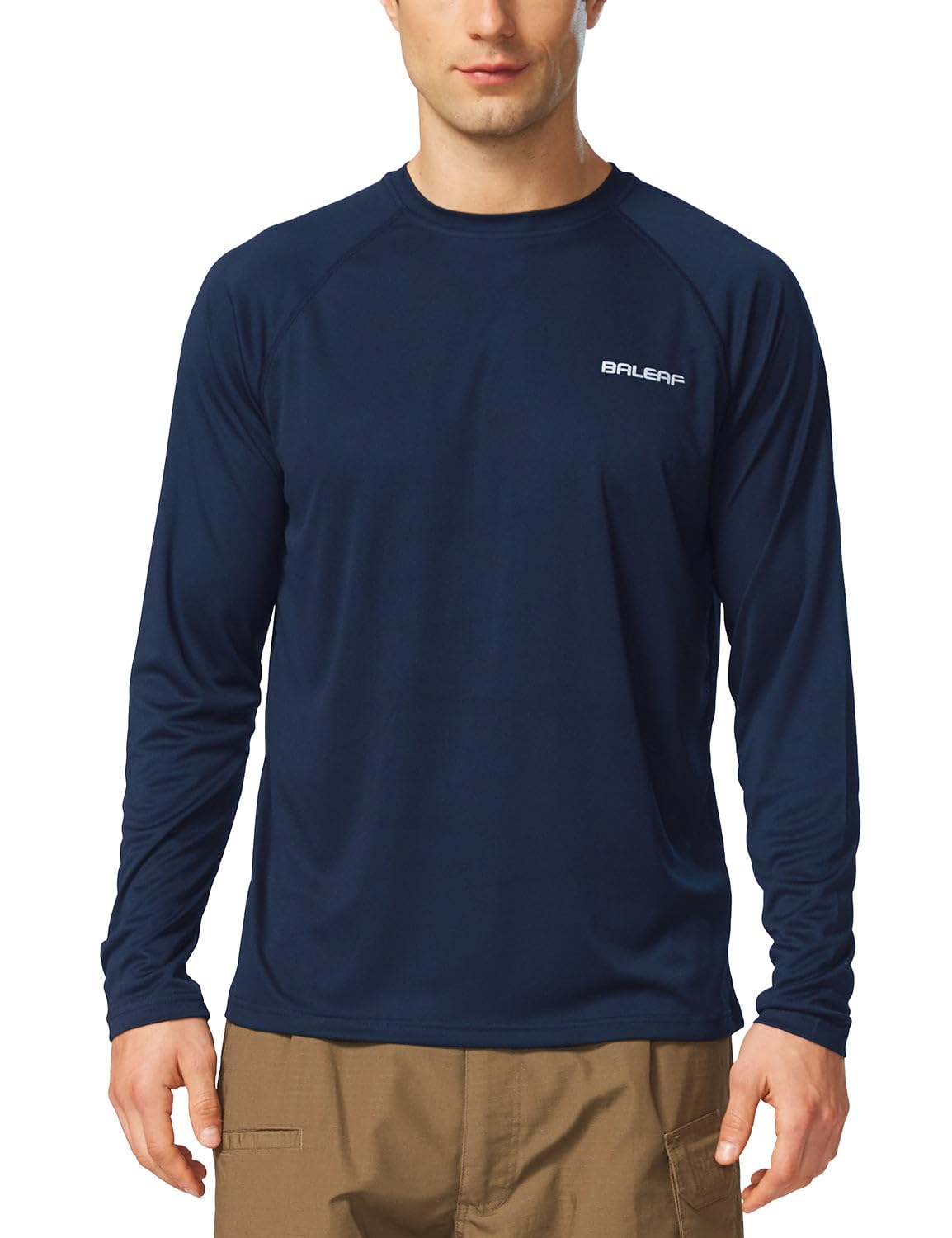 baleaf Mens UPF 50+ Sun Protection Shirts Long Sleeve Rash Guard, Quick Dry 4-Way Stretch for Fishing Swimming Surfing 01-Dark Blue L