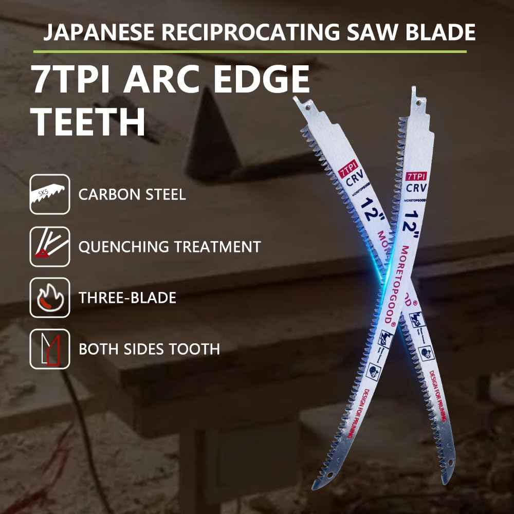 MORETOPGOOD 12” Arc Edge Reciprocating Saw Blade, 7TPI Japanese Teeth with Curved Edge Wood Pruning Saw Blades for Tree Trimming, Wood Cutting (3 Pack)