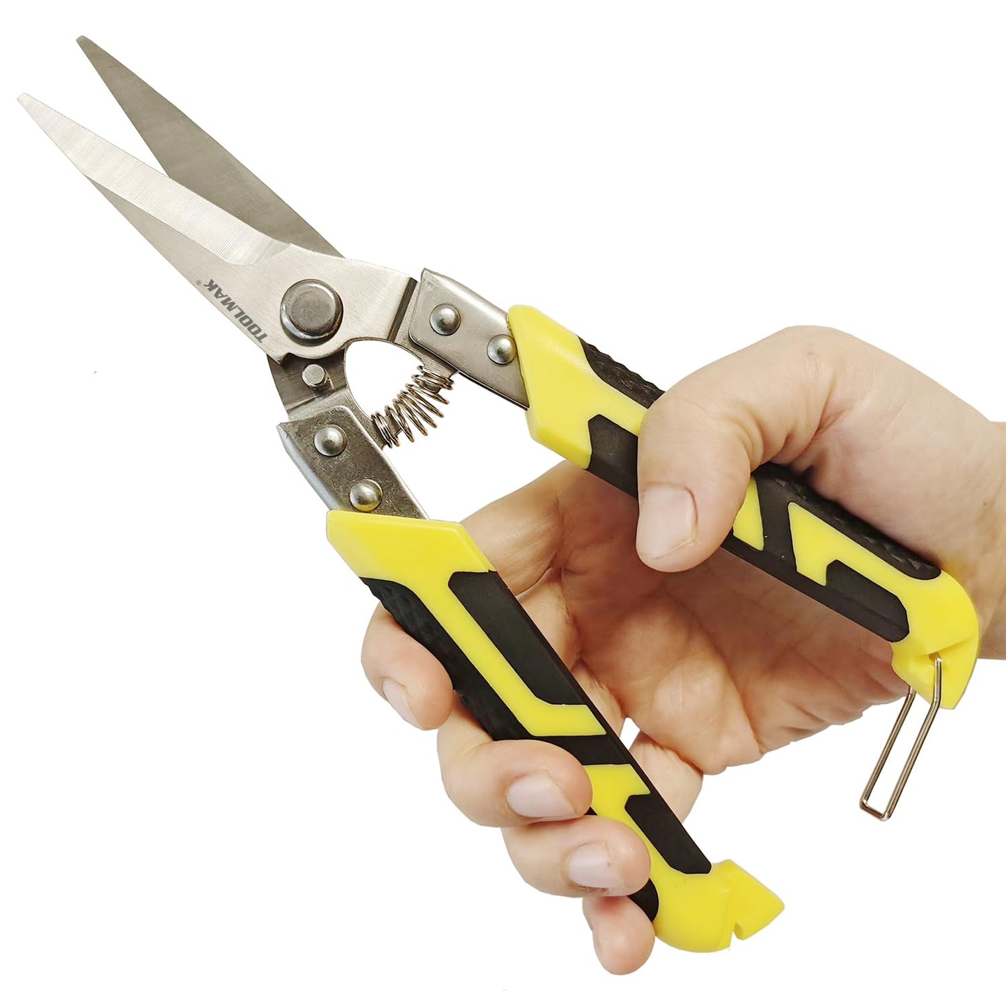 TOOLMAK Heavy Duty Industry Scissors 8.7 Inch Aviation Tin Snips Straight Metal Cutter with Comfort Grip and Stainless Steel Blades Multifunction Cutting