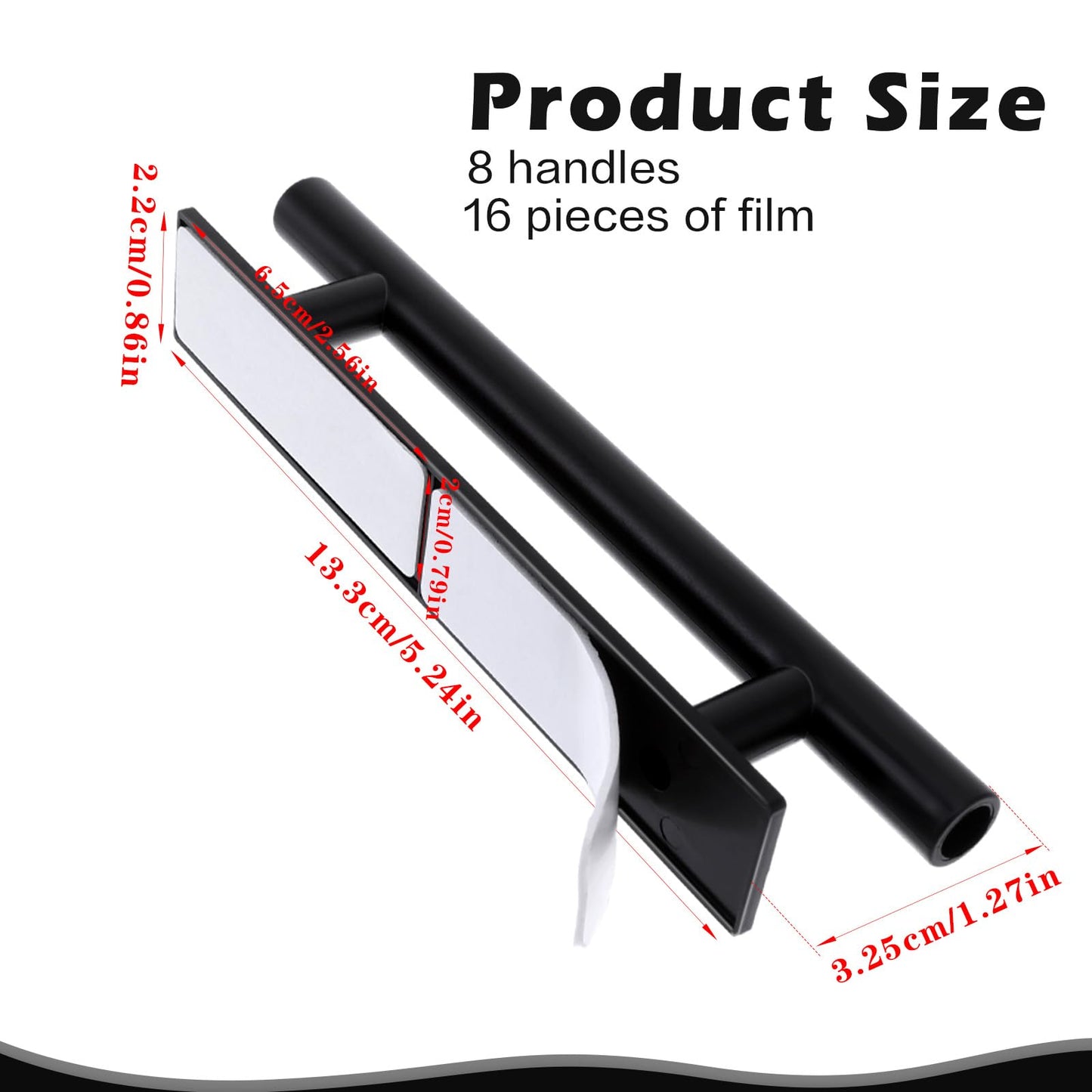 Piriuuo 8 Pack Adhesive Cabinet Handles Pulls, Self Stick Door Handles ABS Plastic Pulls Push Peel and Stick Pull Helper Drawer Pulls Wardrobe Handle Furniture Handles, Black