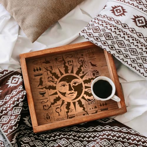 FINGERINSPIRE 6 Pcs Egypt Theme Painting Template with Brush 11.8x11.8inch Egyptian Writing Painting Template Pharaoh Skull Stencil Sun Stencils Reusable DIY Art Craft Stencil for Wood Floor Wall