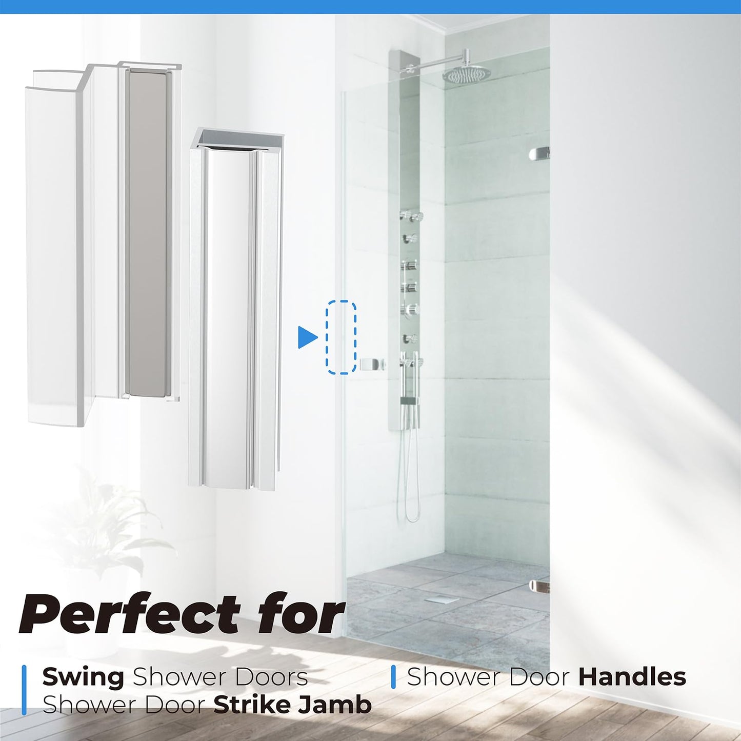 U Channel Door Frame with Metal Strike for 1/8" 5/32" 3/16" and 1/4" Thick Swing Glass Shower Doors, U Channel Door Frame with Clear Polycarbonate and Magnet for 3/8" Frame and Frameless Shower Door