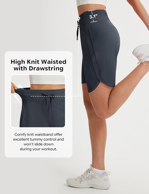 Baleaf Women's Athletic Bermuda Shorts - Quick Dry, High Waisted, UPF 50+, Knee Length with Pockets