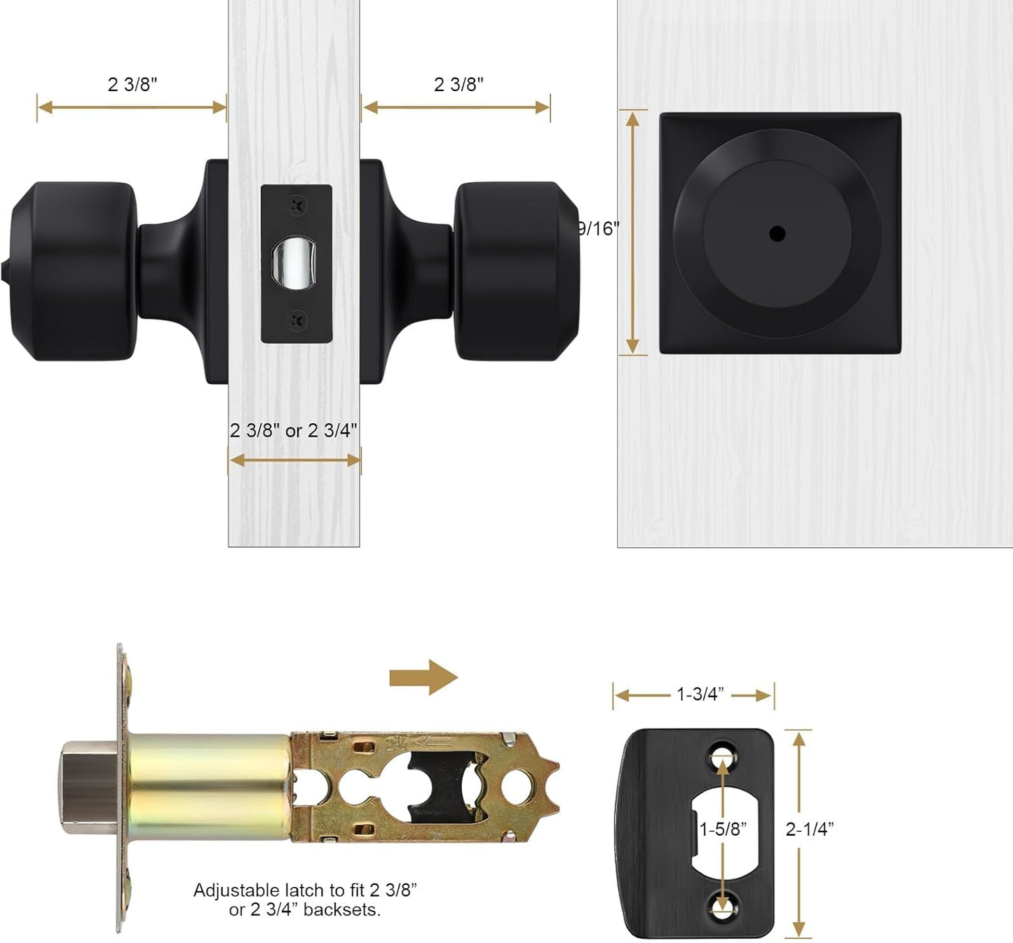 Haidms 8 Pack Black Door Knobs Interior, Privacy Door Knob for Bedroom Bathroom, Matte Black Modern keyless Doorknobs with Square