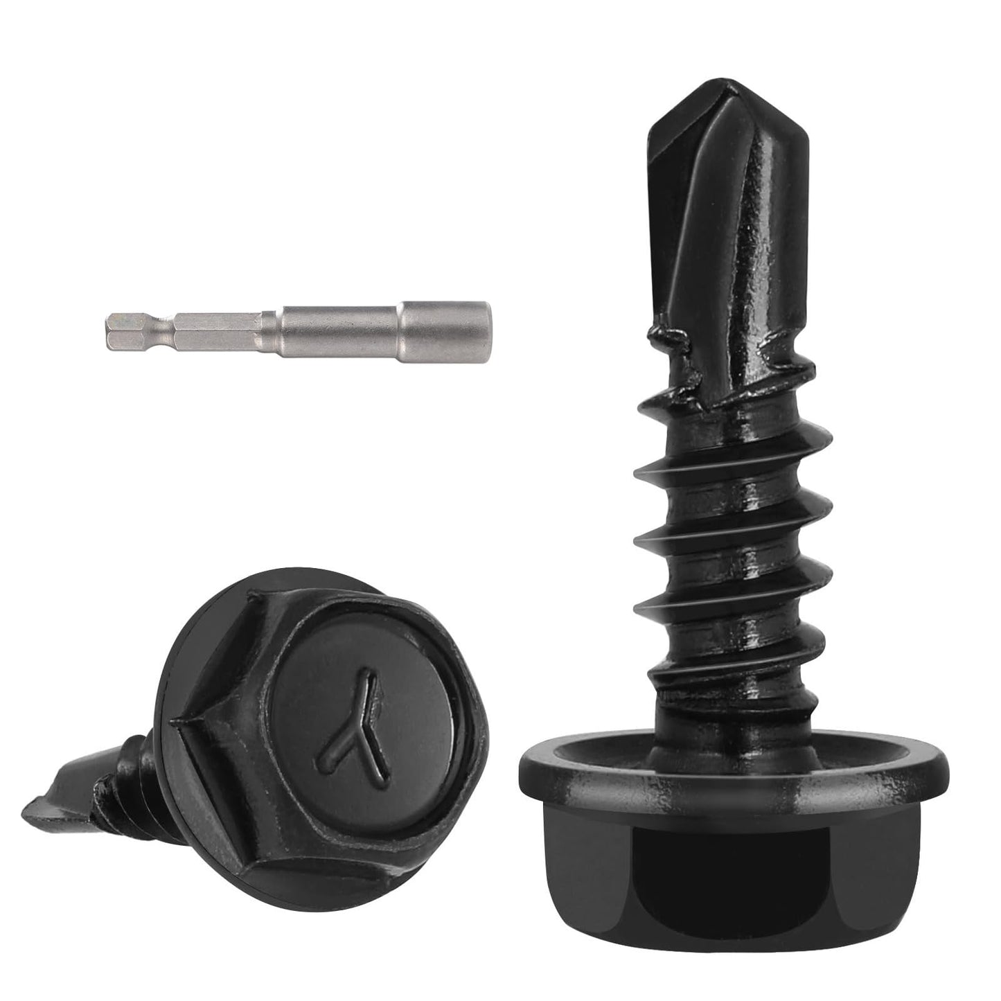 VGBUY 220Pcs #8 x 1/2" Self Drilling Screws for Metal,410 Stainless Steel Black Zinc Plated,Self Tapping Sheet Metal Screws,Hex Washer Head