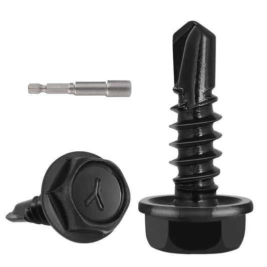 VGBUY 220Pcs #8 x 1/2" Self Drilling Screws for Metal,410 Stainless Steel Black Zinc Plated,Self Tapping Sheet Metal Screws,Hex Washer Head