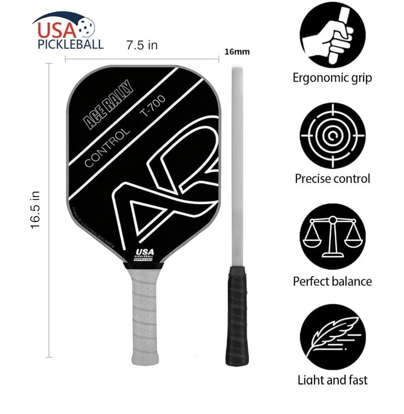 AceRally Pickleball Racket Set (2 Rackets), T700 Carbon Fiber Pickleball Rackets (2), 2 Outdoor pickleballs, 2 Indoor pickleballs, 1 Pickleball Bag (Unisex)