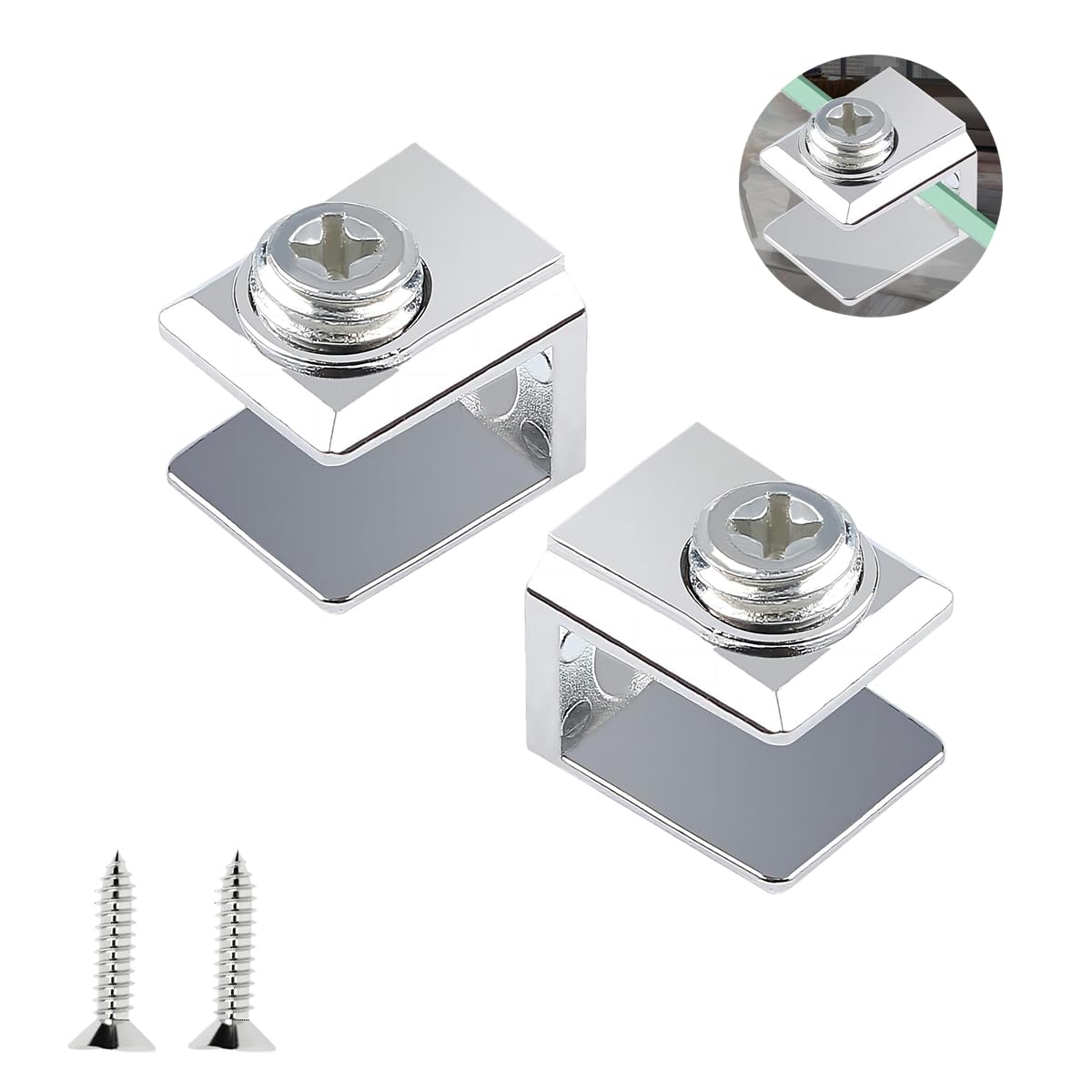 Qrity 16 PCS Glass Clip Holder, Glass Shelf Bracket, Glass Clamp, Wall Mount Clamps for 3-8mm Glass Shelves, Adjustable Clamp Brackets