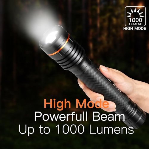KunHe Heavy Duty 3D Cell LED Flashlights Large Aluminum Zoomable High Lumens-1000 LM Battery Powered Police Flashlight- Big Flashlight for Home Emergency Power Outages Camping Car