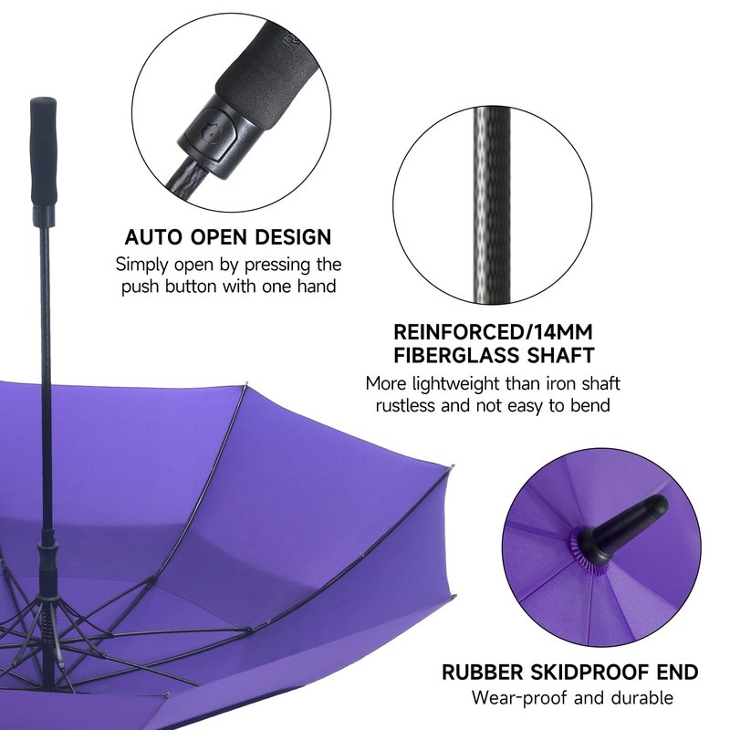 RUMBRELLA 55/62 Inch UV Golf Umbrella Large Oversize Double Canopy Vented Windproof Auto Open Stick Umbrella
