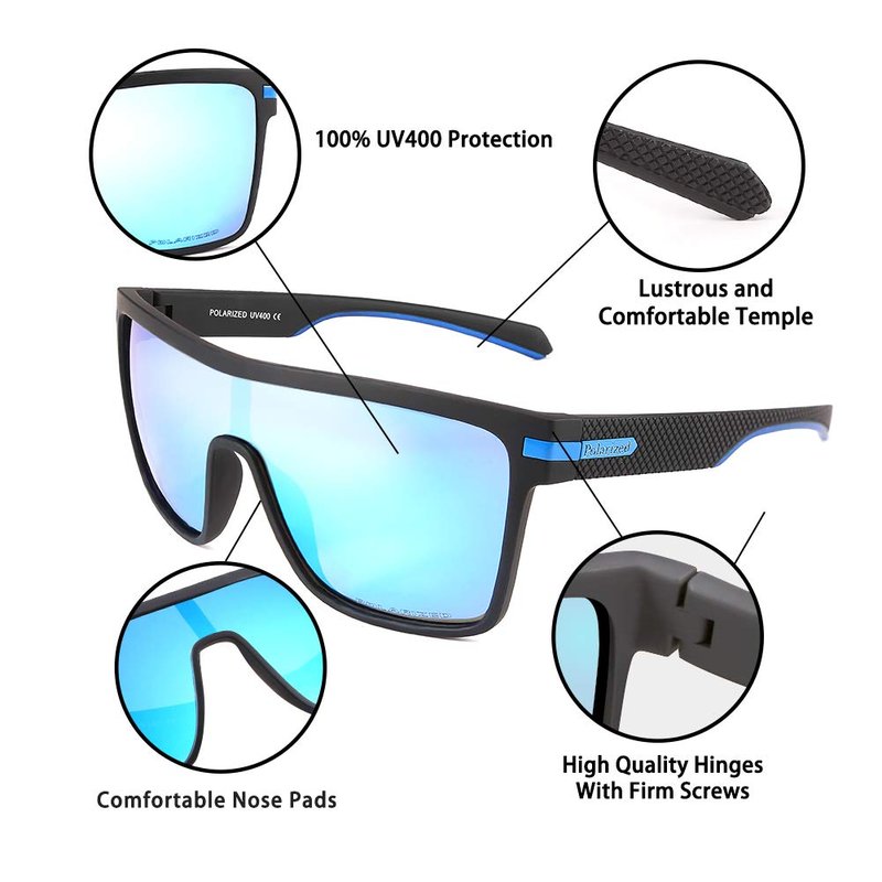 Karsaer 3 Pcs Flat Top TR90 Polarized Sports Mens Sunglasses Vintage Square Cycling Running Fishing Golf Hiking Sports Glasses