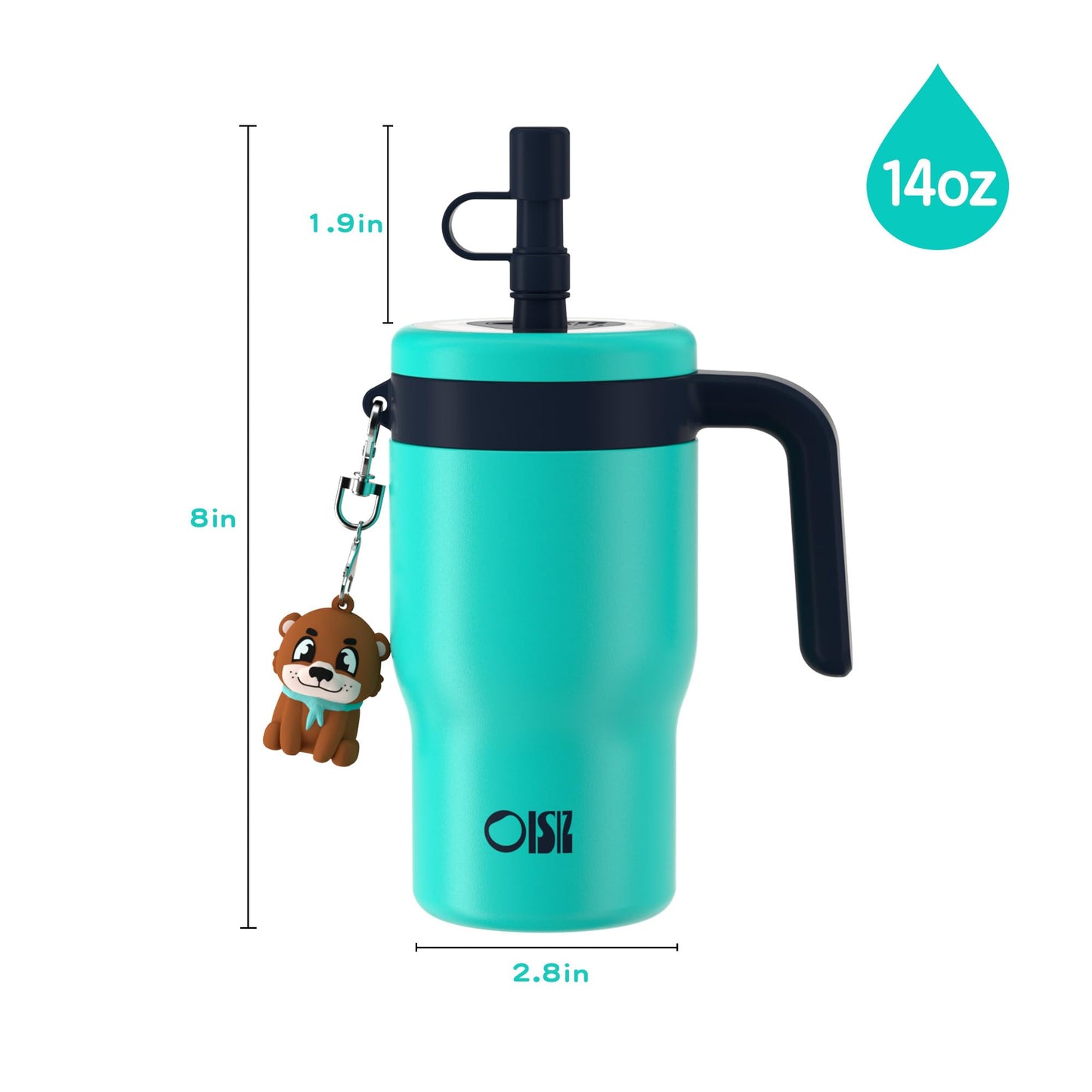 OISIZ 14oz Kids Tumbler with Straw Lid & Handle,Kids Cup with Animal Accessory for School,Kids Water Bottles with Dust-proof Cover,Leakproof Bottles,316 Stainless Steel,Keep Cold 24 Hours-dark green