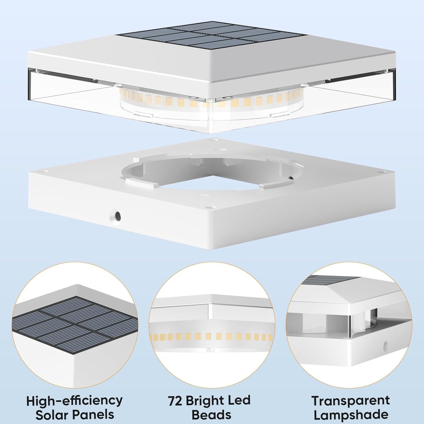 Solar Post Cap Lights - 12 Pack with 72 LEDs, 3 Color Modes, Waterproof for 4x4 Fence & Deck