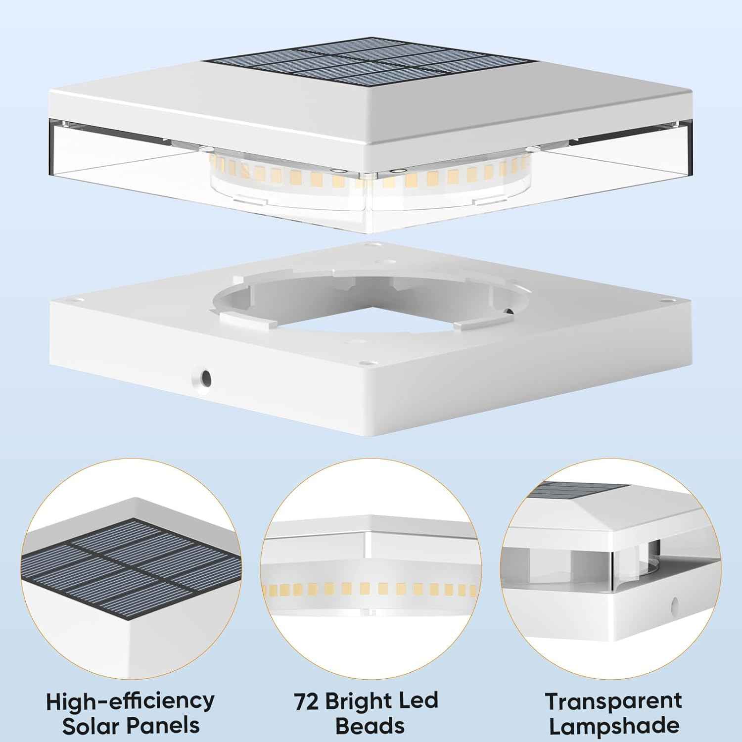 Solar Post Cap Lights - 12 Pack with 72 LEDs, 3 Color Modes, Waterproof for 4x4 Fence & Deck