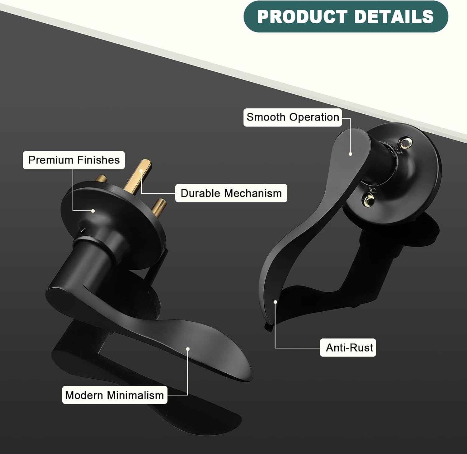 Black Privacy Door Levers - 6 Pack Keyless Modern Wave Handles for Bedrooms