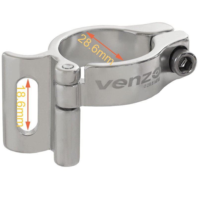 Venzo Bike Adjustable Braze-On Front Derailleur Adapter Clamp for MTB Road Bicycles - Compatible with Shimano Sram - Silver 28.6mm