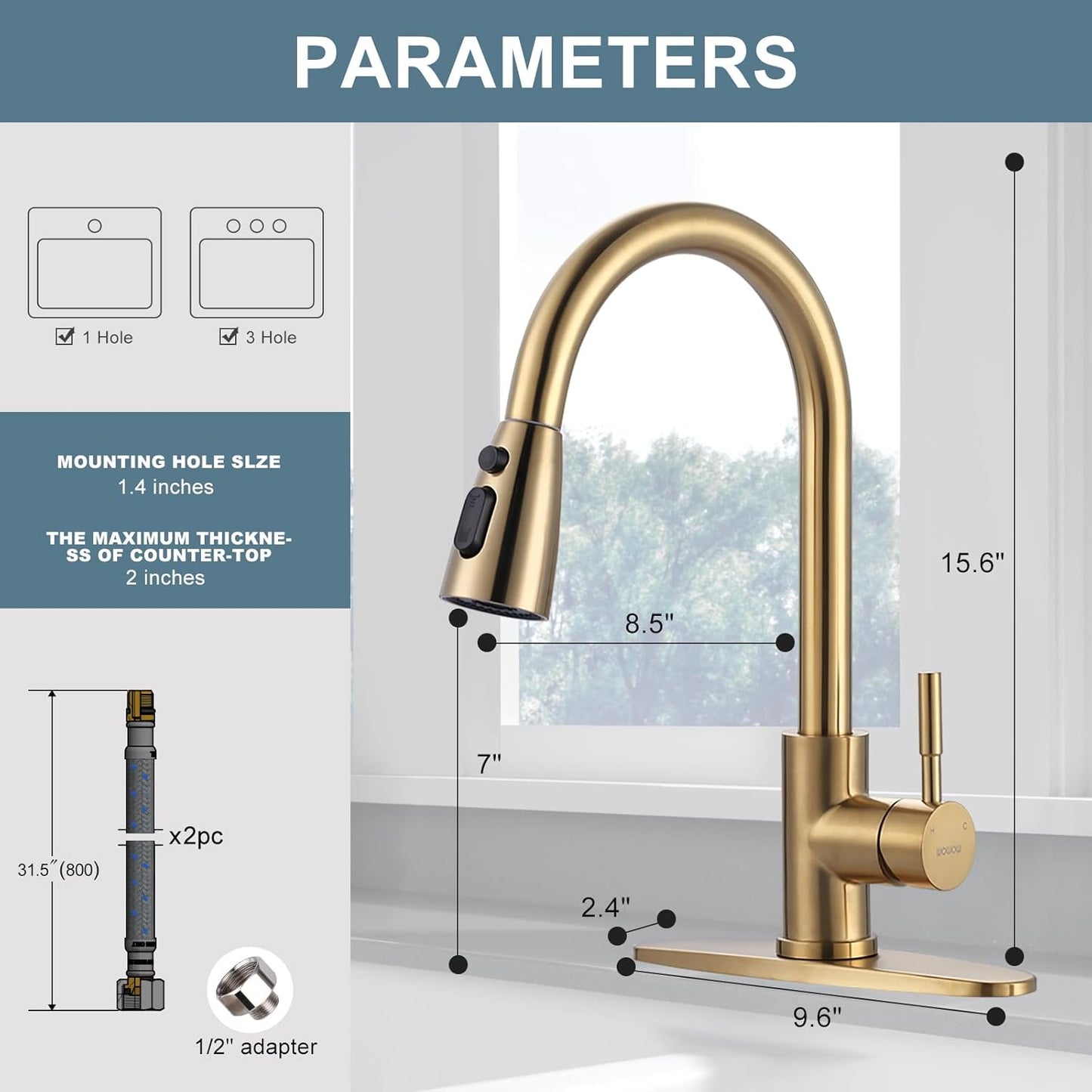 Stainless Steel Kitchen Faucet Combo with Water Filter - Brushed Nickel Sink Faucet for RO Systems