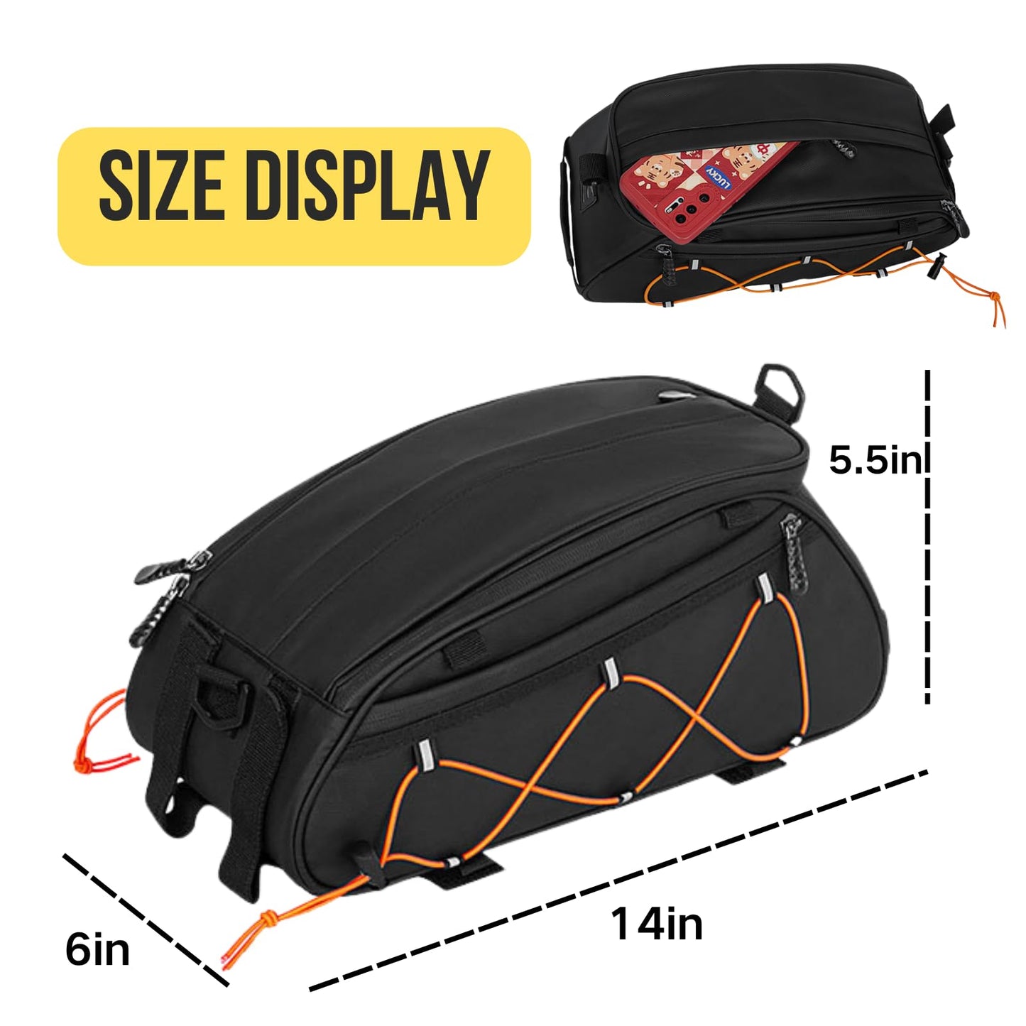 GlneYos Rear Bike Rack bag,Bicycle Trunk Pannier Saddle Seat Bag Bike Accessories with shoulder strap large capacity Waterproof Reflective Bicycle Frame Bag Panniers for riding black