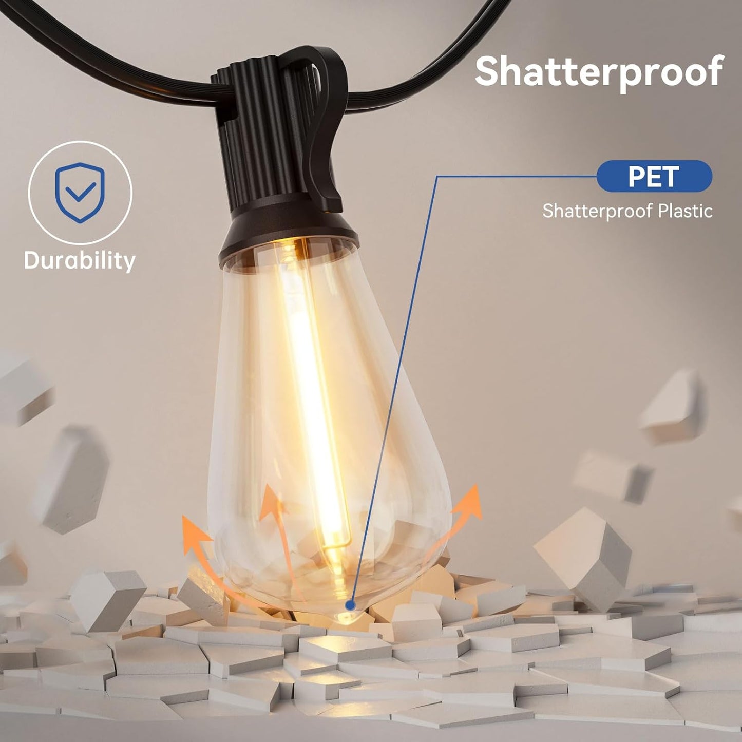 100 FT Waterproof Outdoor String Lights with Dimmable ST38 LED Bulbs - Shatterproof, 3 Light Modes for Patio & Backyard