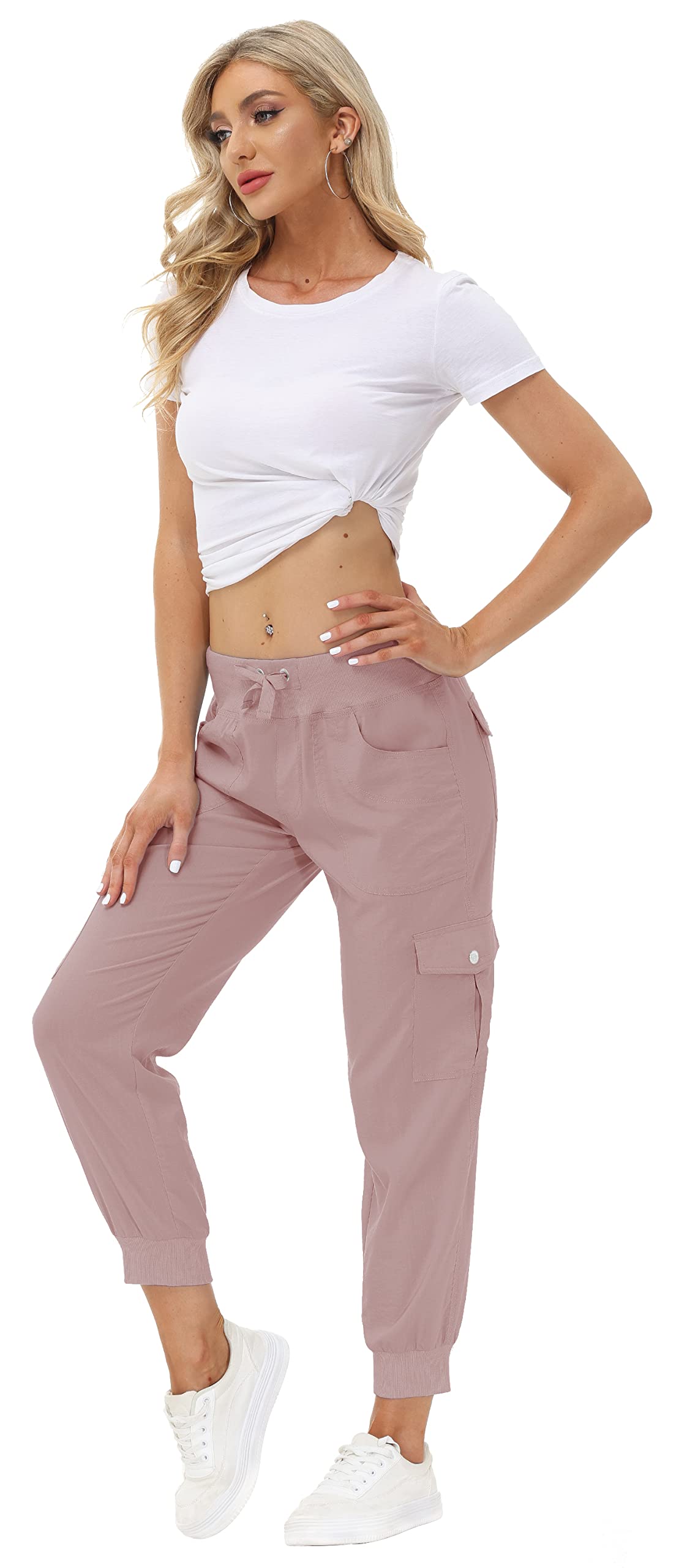 MoFiz Hiking Cargo Pants for Women with Pockets Lightweight Quick Dry Athletic Outdoor Summer Travel Casual Joggers Sweatpants Dusty Pink S