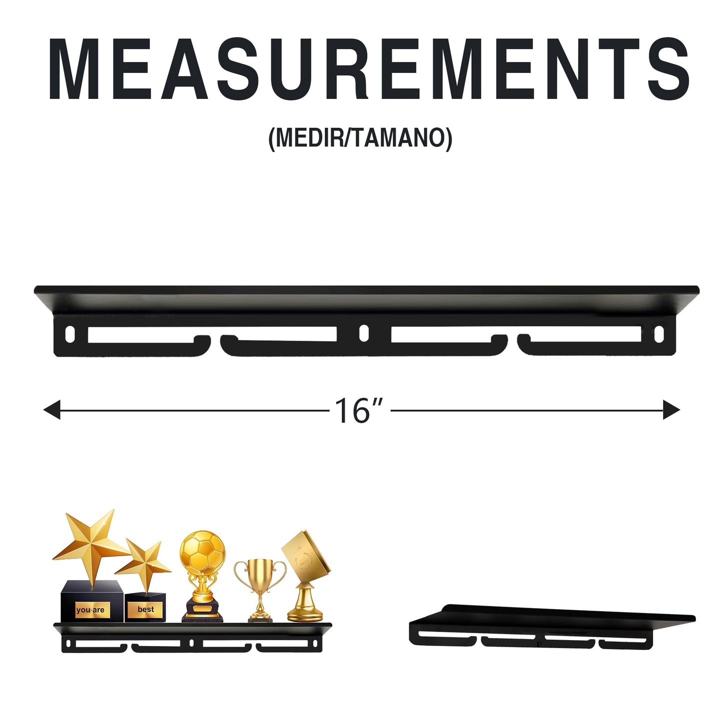 Medal Hanger Display with Trophy Shelf - Durable Metal Rack for Award Ribbon Hanger Holds Up to 16 Medals 5 Trophies - Ideal for Sports Fan and Daily Use Christmas Halloween and Birthday Gifts