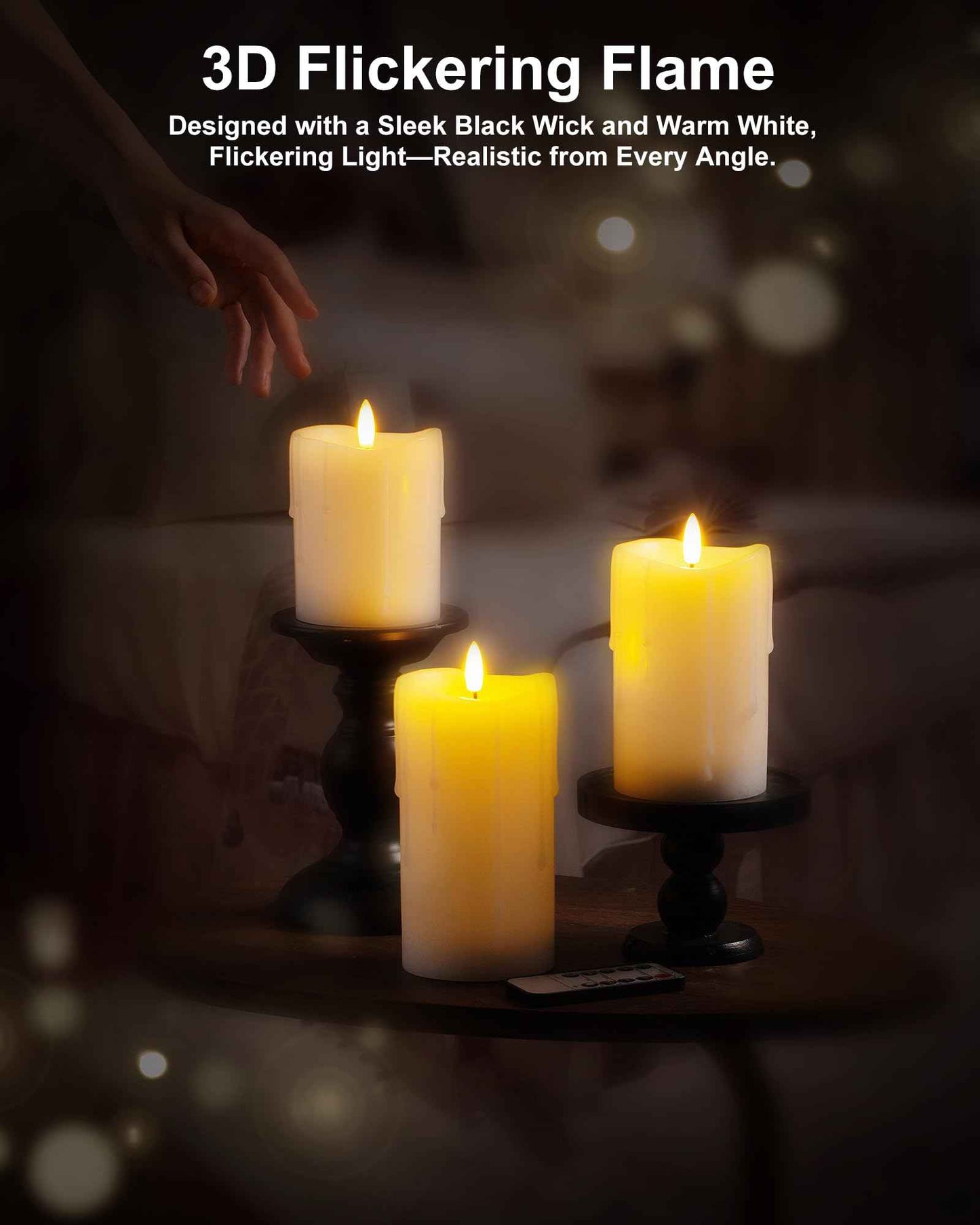 Velsyn White Flameless Candles with Remote and Timer, Real Wax Made Wax Drip LED Pillar Candles Battery Operated with 3D Flickering Flame Melted Top - 3" x 4", 3" x 5", 3" x 6" - Set of 3