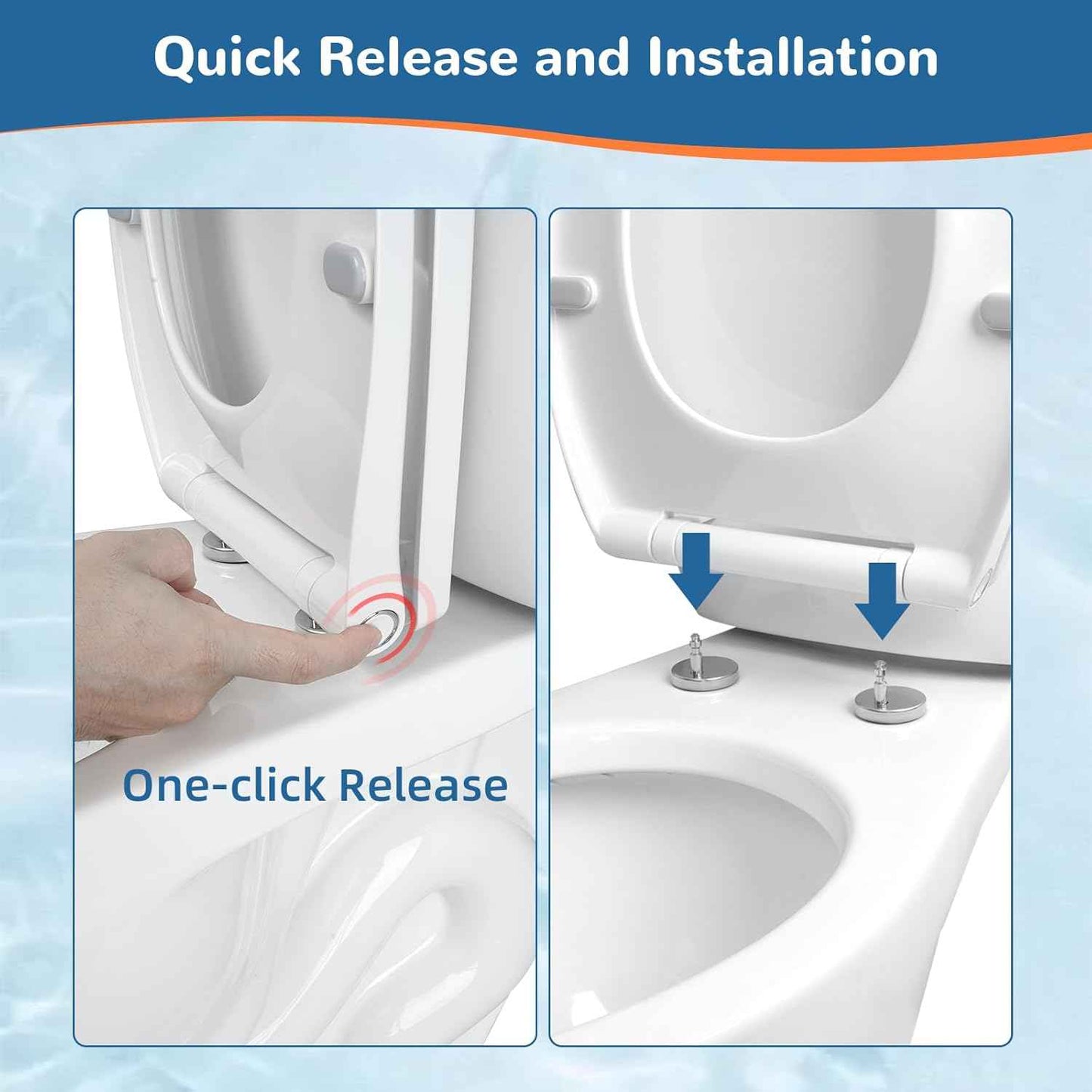 Soft Close Oval Toilet Seat Replacement with Non-Slip Bolts & Bumpers - Fits Kohler, American Standard, TOTO - Easy One-Click Release, White