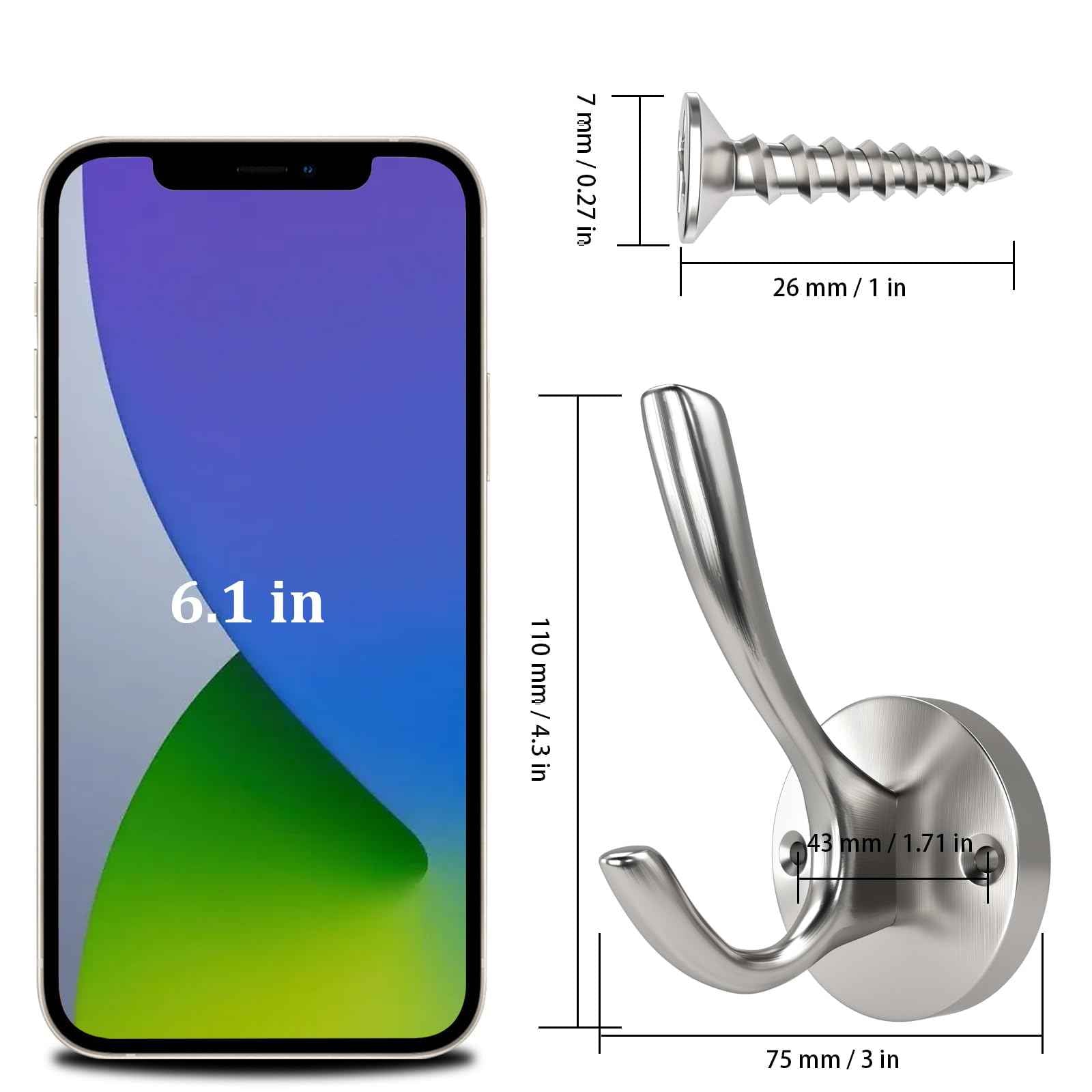 ZUONAI Towel Hooks for Bathrooms Wall Mounted 4 Pack Brushed Nickel Coat Hooks Heavy Duty Towel Wall Hooks for Coats Robes Hats Bath Entryway Cubicle Kitchen