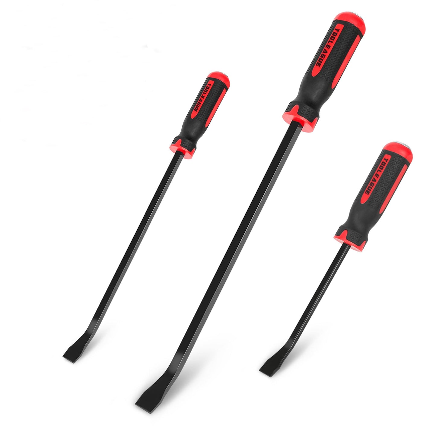 TOOLEAGUE Utility 3Pcs Pry Bar Set,8",12",18"Mechanic Hand Tools with Thicker Strike Cap Handle,Heavy Duty Pry Bar Tools for Automotive,Black and Red