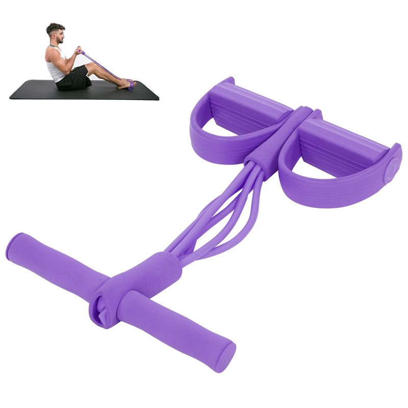 4 Tube Elastic Pull Rope Sit Up Training Pedal Resistance Band Yoga Stretching Fitness Equipment (Purple)